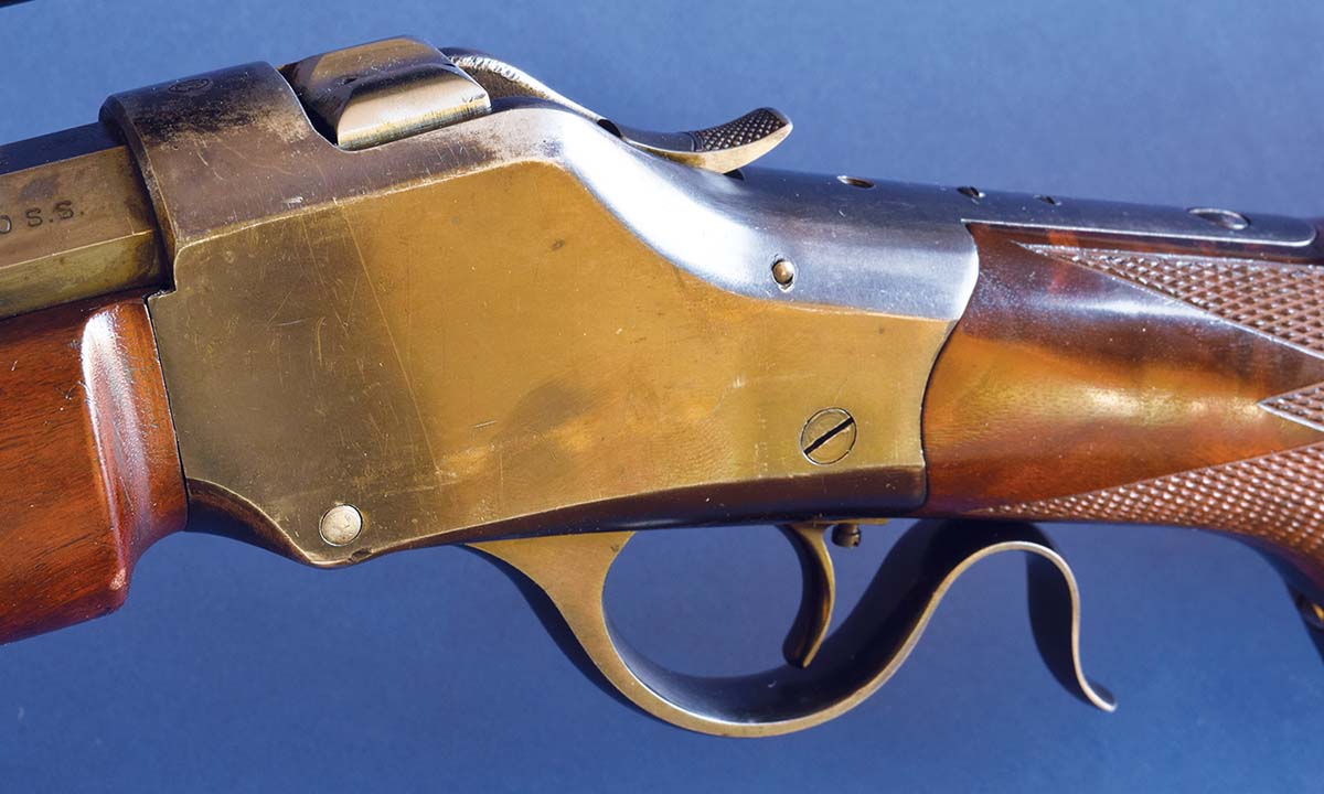 Wayne’s 1885 action, now barreled to 25 Short Krag, is a High Wall for powerful cartridges.